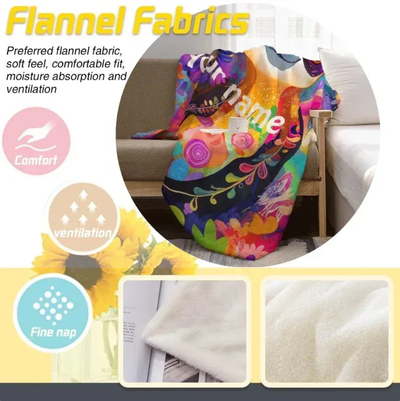 Personalized Sloth Blanket | Custom Name | Tropical Floral 310gsm Fleece Throw Gift