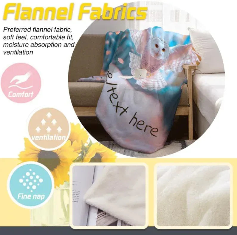 Personalized Winged Owl Blanket | Custom Name | Blue Fantasy Fleece Throw Gift