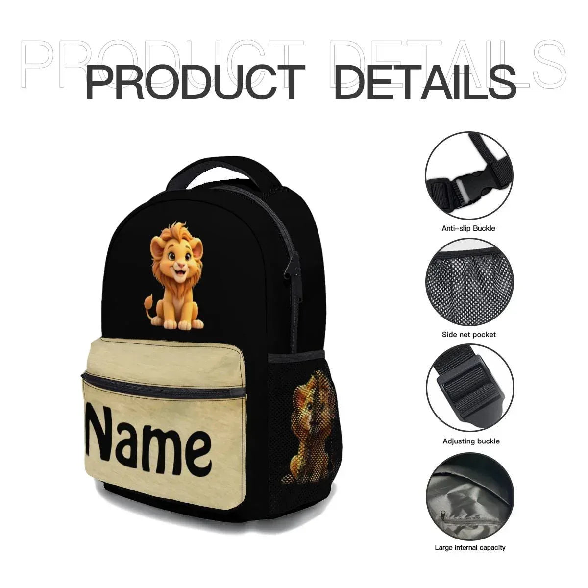 Personalized Lion Kids School Set | Custom Name | Baby Lion Backpack, Lunch Tote & Pen Pouch Gift