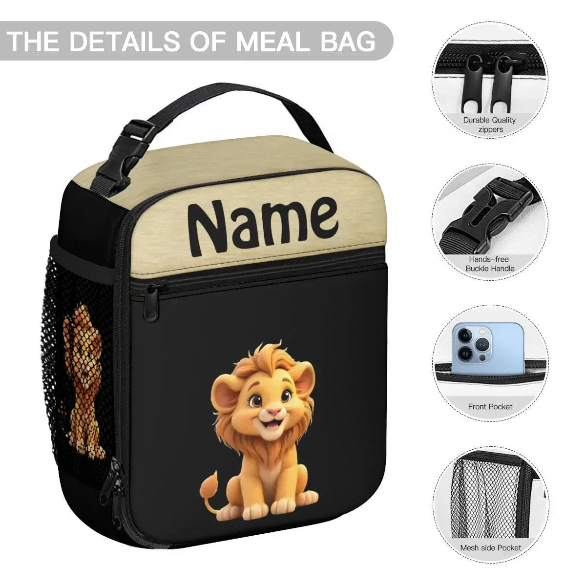 Personalized Lion Kids School Set | Custom Name | Baby Lion Backpack, Lunch Tote & Pen Pouch Gift