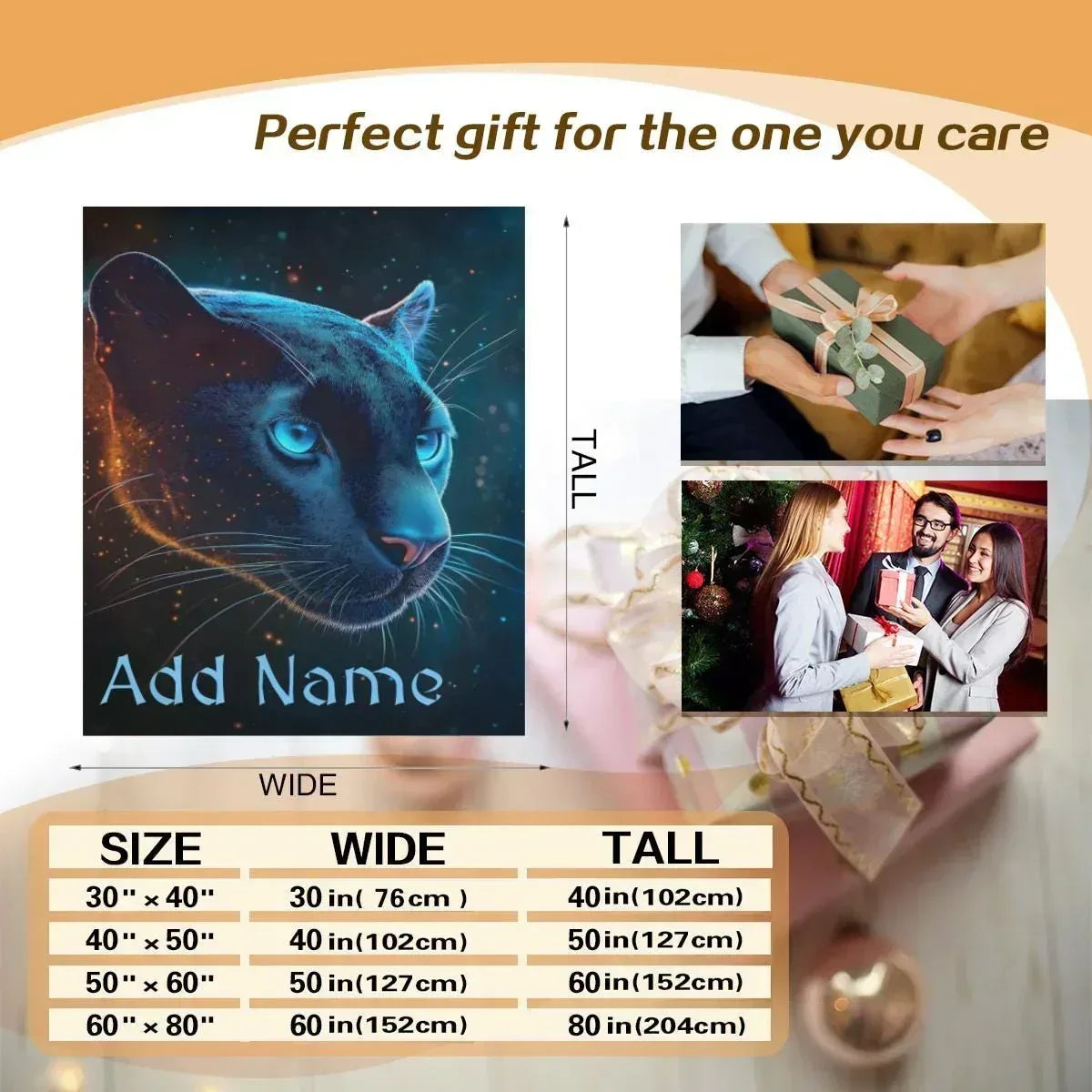 Personalized Black Panther Blanket | Custom Name | Cosmic Portrait Glowing Teal Eyes Starry Night Flannel Fleece Throw Gift