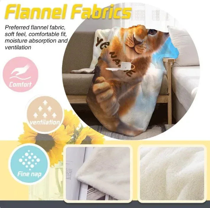 Personalized Lion Cub Blanket | Custom Name | Fluffy Golden Baby Lion Blue Sky Fleece Throw Gift