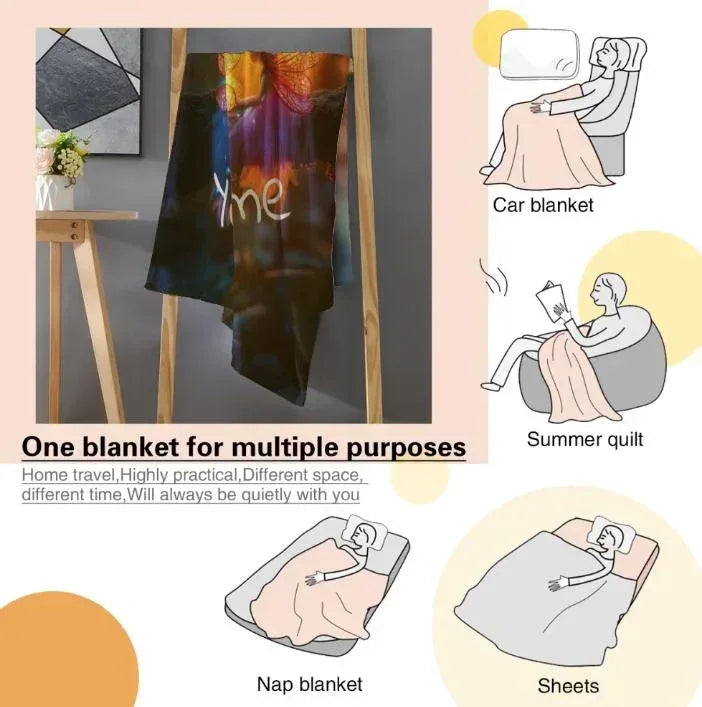 Personalized Fairy Blanket | Custom Name | Three Winged Fairies Golden Forest 310gsm Fleece Throw Gift