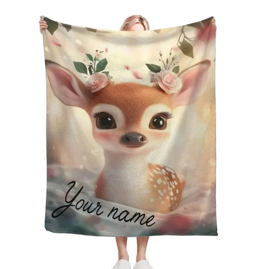Personalized Deer Blanket | Custom Name | Christmas Wedding Floral Fawn Gift