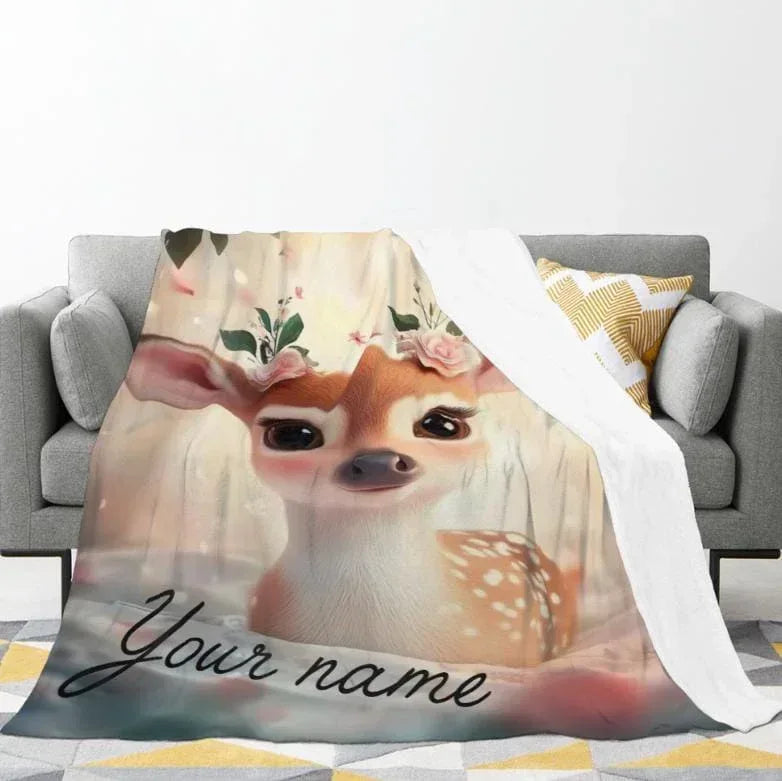 Personalized Deer Blanket | Custom Name | Christmas Wedding Floral Fawn Gift