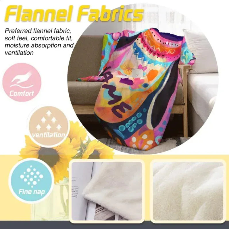 Personalized Penguin Blanket | Custom Name | Colorful Arctic Animal 310gsm Fleece Throw Gift