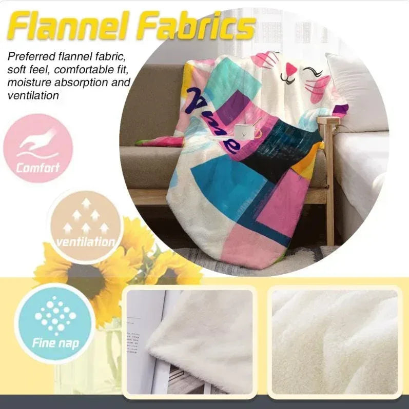 Personalized Cat Blanket | Custom Name | Colorful Patchwork Fleece Throw Gift