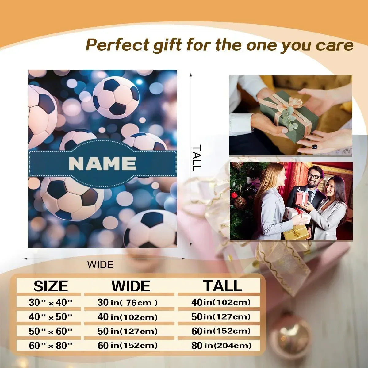 Personalized Soccer Ball Blanket | Custom Name | Football Fan Bokeh Blue Fleece Throw Gift