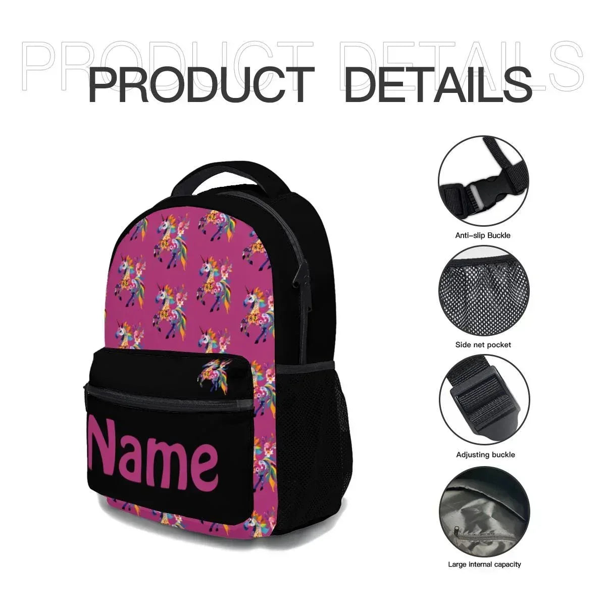Personalized Kids School Set | Custom Name | Pink Unicorn Backpack Lunch Bag Pencil Case 3-Piece Gift