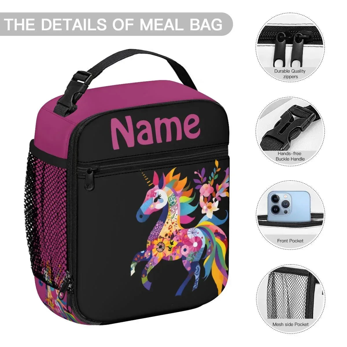 Personalized Kids School Set | Custom Name | Pink Unicorn Backpack Lunch Bag Pencil Case 3-Piece Gift