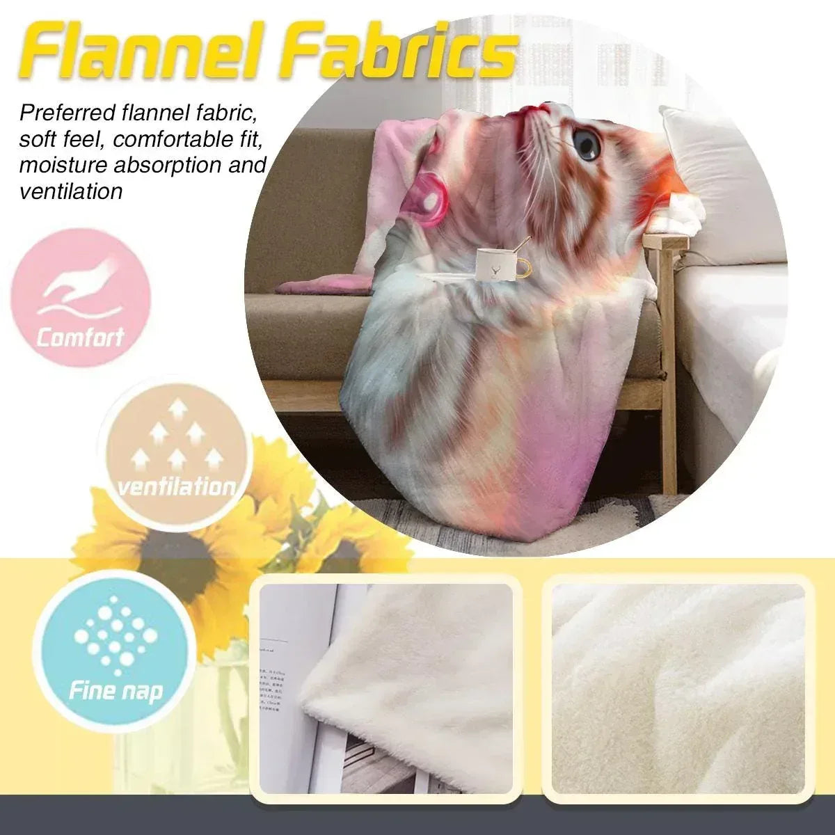 Personalized Kitten Blanket | Custom Name | Fluffy Tabby Kitten Pink Glass Heart Blush Fleece Throw Gift