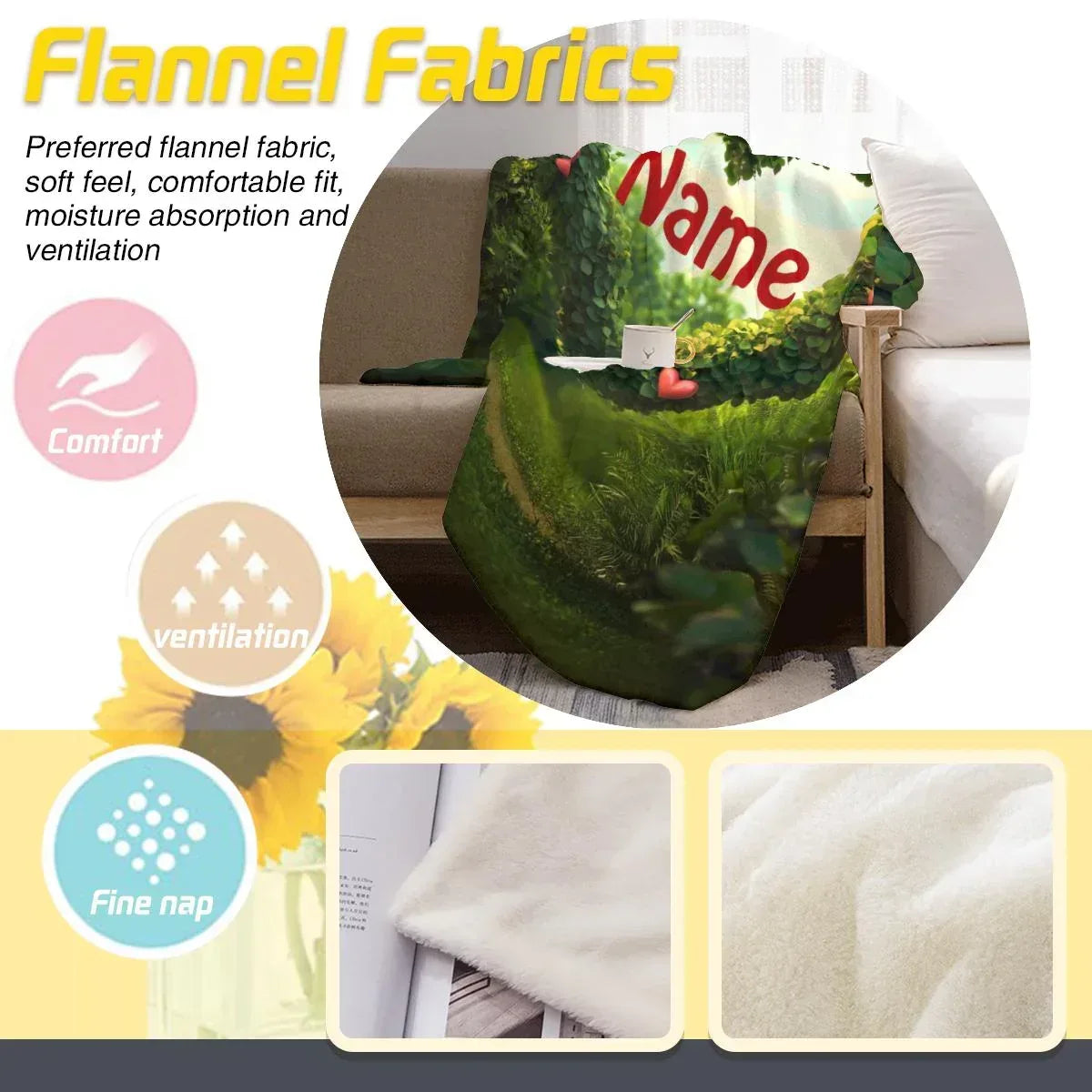 Personalized Garden Heart Blanket | Custom Name | Lush Green Topiary Heart Romantic Fleece Throw Gift