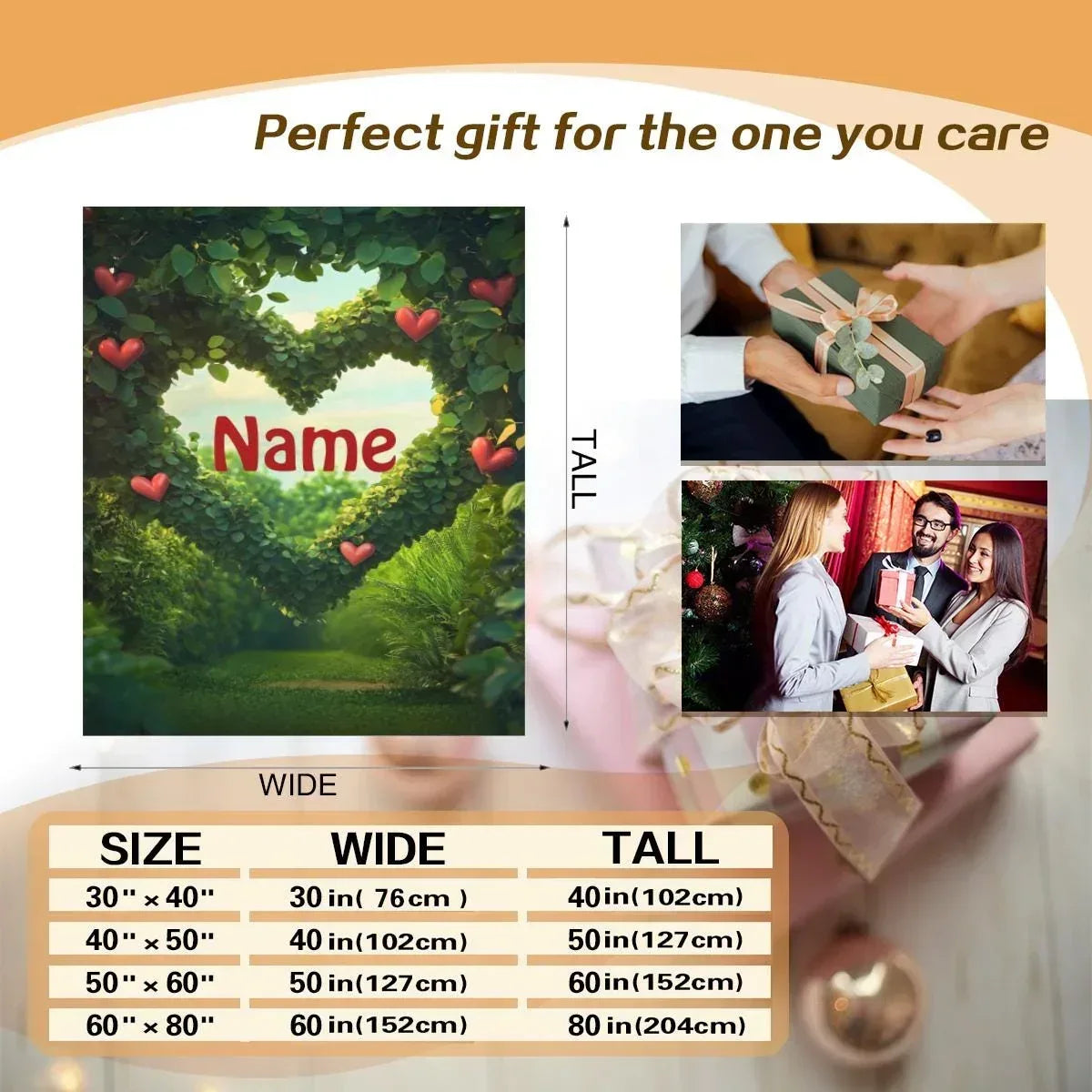 Personalized Garden Heart Blanket | Custom Name | Lush Green Topiary Heart Romantic Fleece Throw Gift
