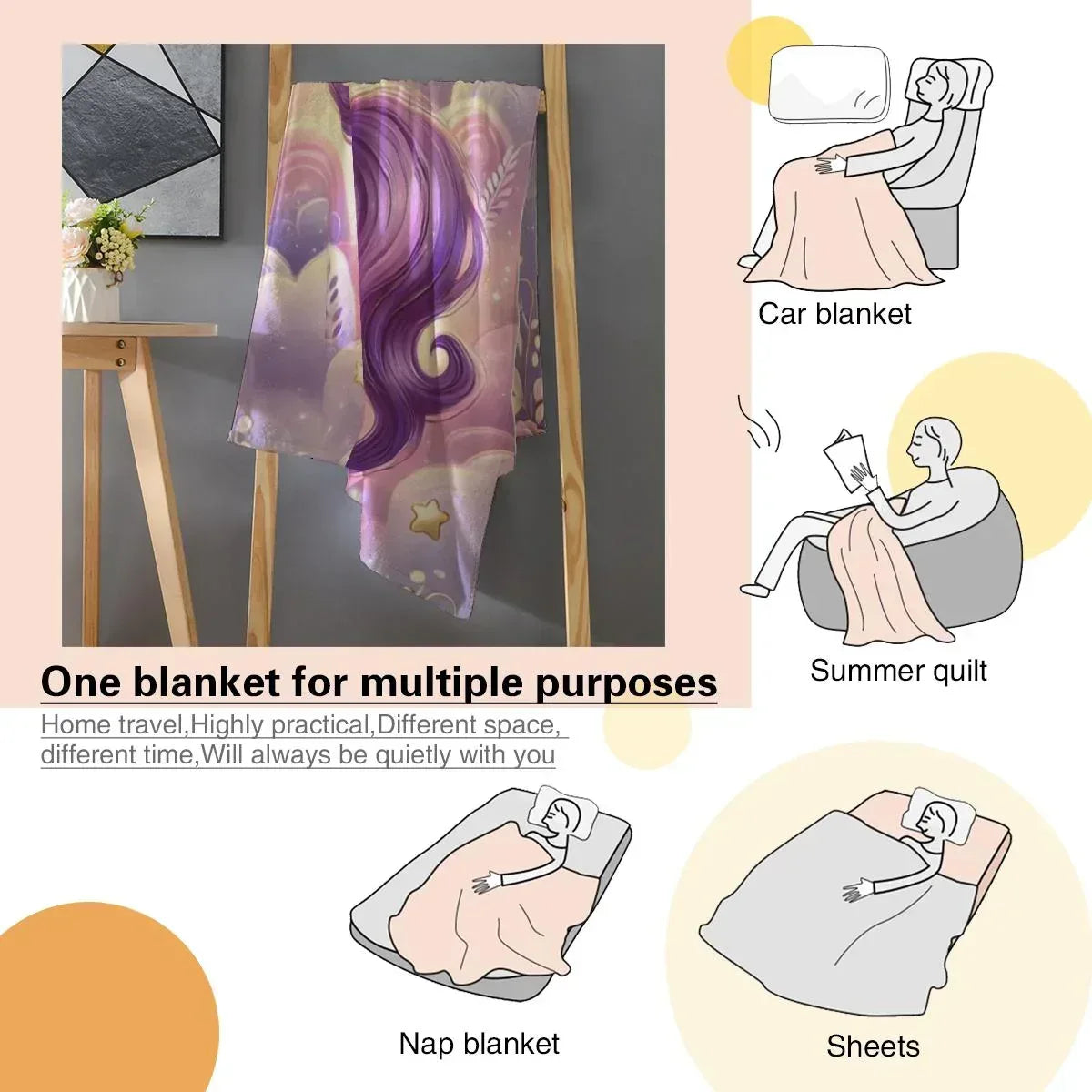 Personalized Purple Unicorn Blanket | Custom Name | Starry Cloud Flannel Fleece Throw Gift