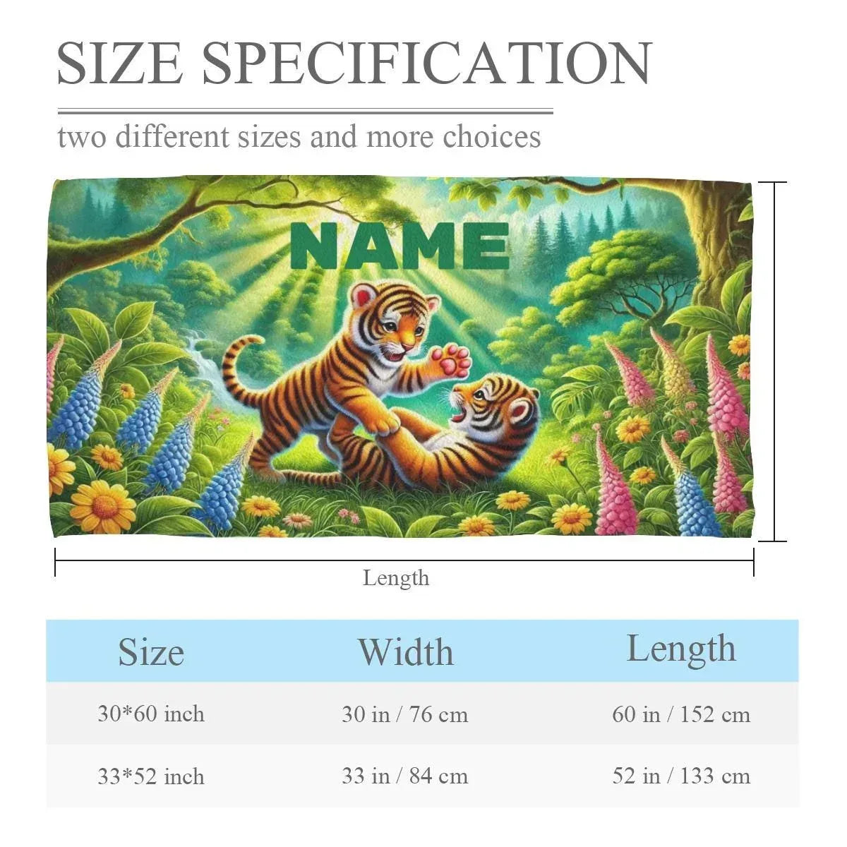Personalized Tiger Beach Towel | Custom Name | Baby Tiger Cubs Jungle Adventure Microfiber Swim Towel