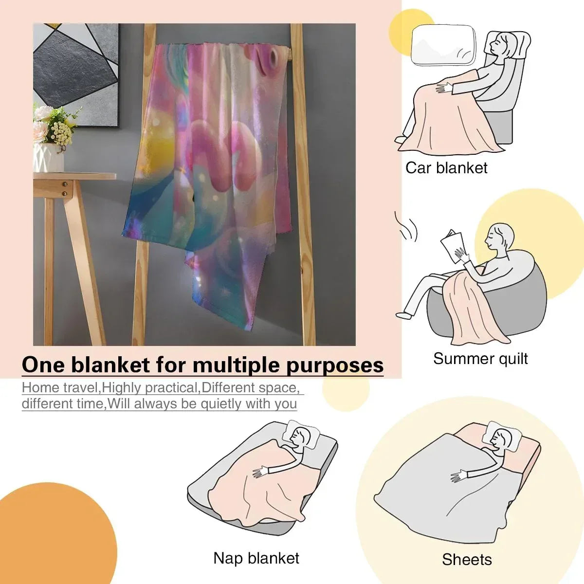 Personalized Kitty & Unicorn Blanket | Custom Name Pastel Rainbow Fleece Throw