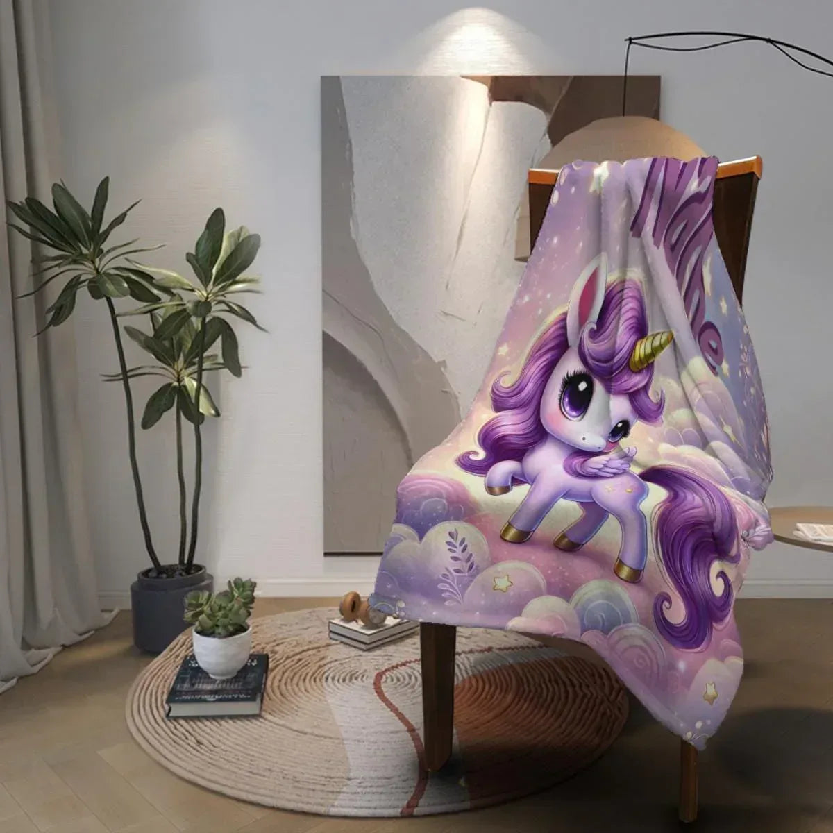 Personalized Purple Unicorn Blanket | Custom Name | Starry Cloud Flannel Fleece Throw Gift