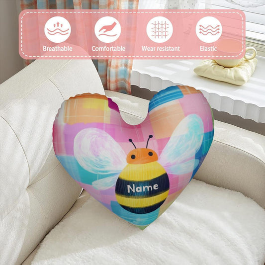 Personalized Bee Heart Pillow | Custom Name | Pastel Rainbow Plush Cushion Gift