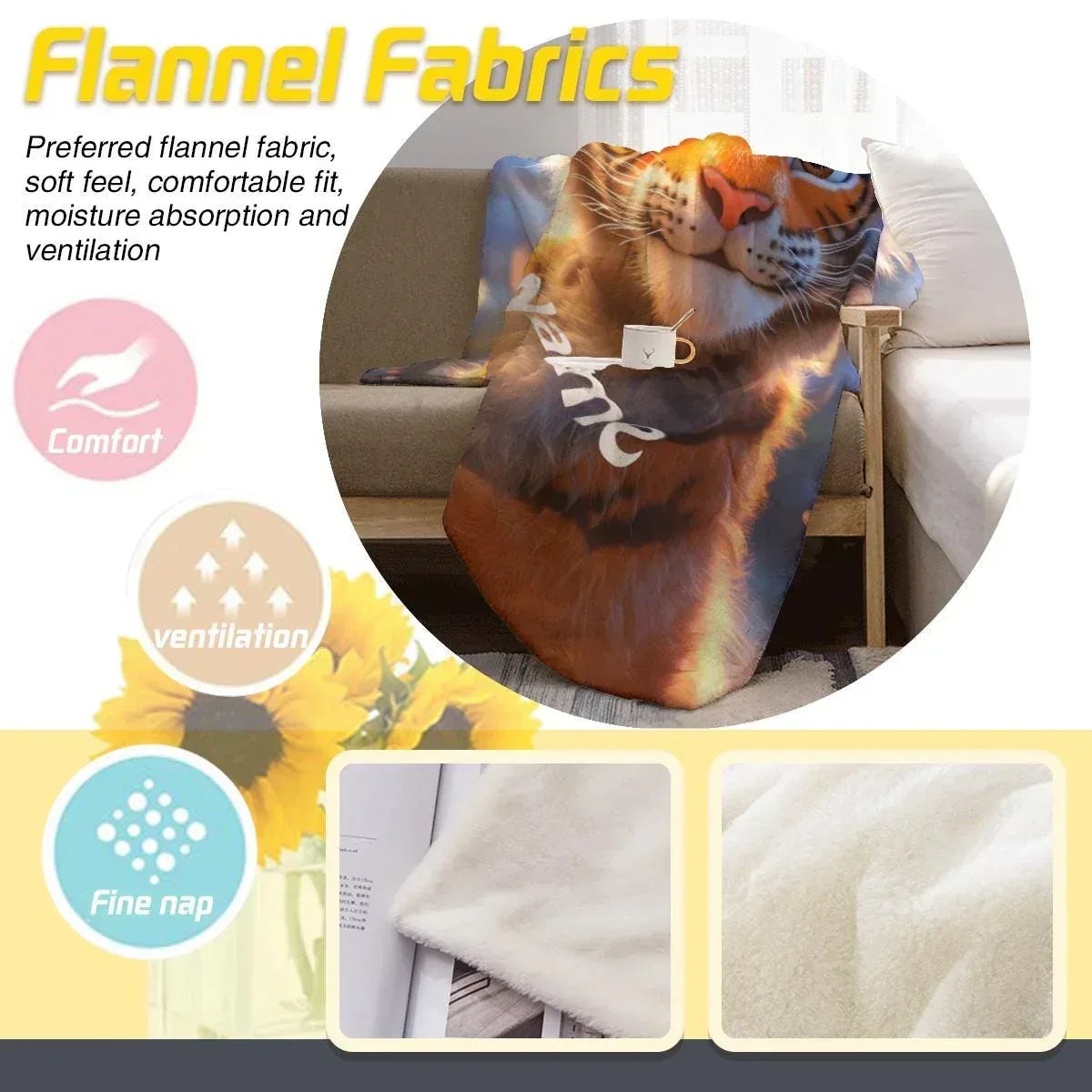 Personalized Tiger Blanket | Custom Name | Orange Tiger Cub Jungle Fleece Throw Gift