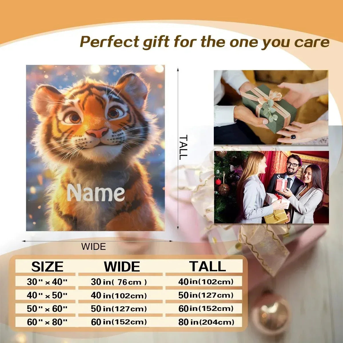Personalized Tiger Blanket | Custom Name | Orange Tiger Cub Jungle Fleece Throw Gift