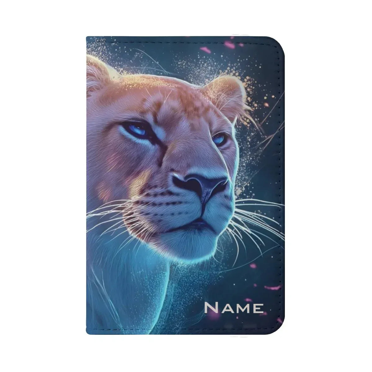 Personalized Cosmic Lion Passport Holder | Custom Name | Starry Galaxy Travel Wallet