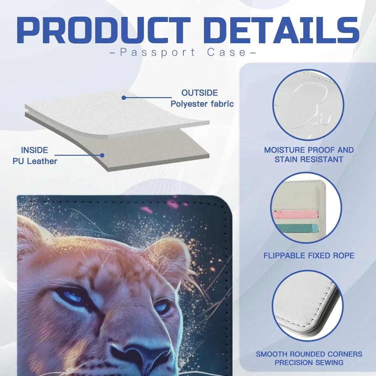 Personalized Cosmic Lion Passport Holder | Custom Name | Starry Galaxy Travel Wallet