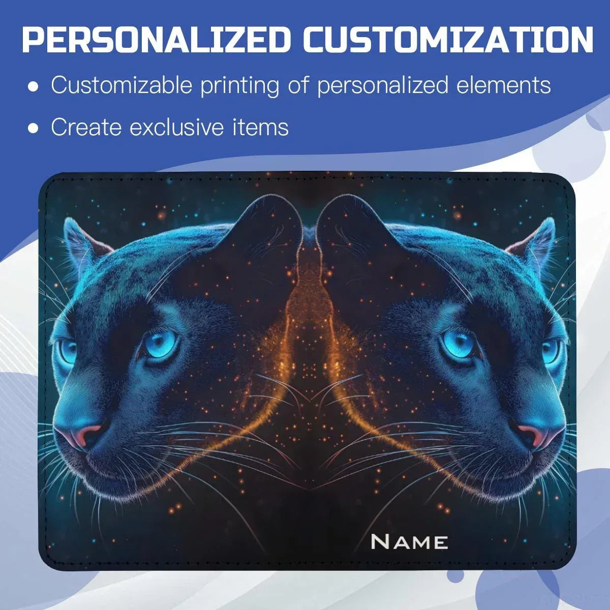 Personalized Panther Passport Holder | Custom Name | Celestial Black Panther Cosmic Sparks PU Leather Travel Cover Gift