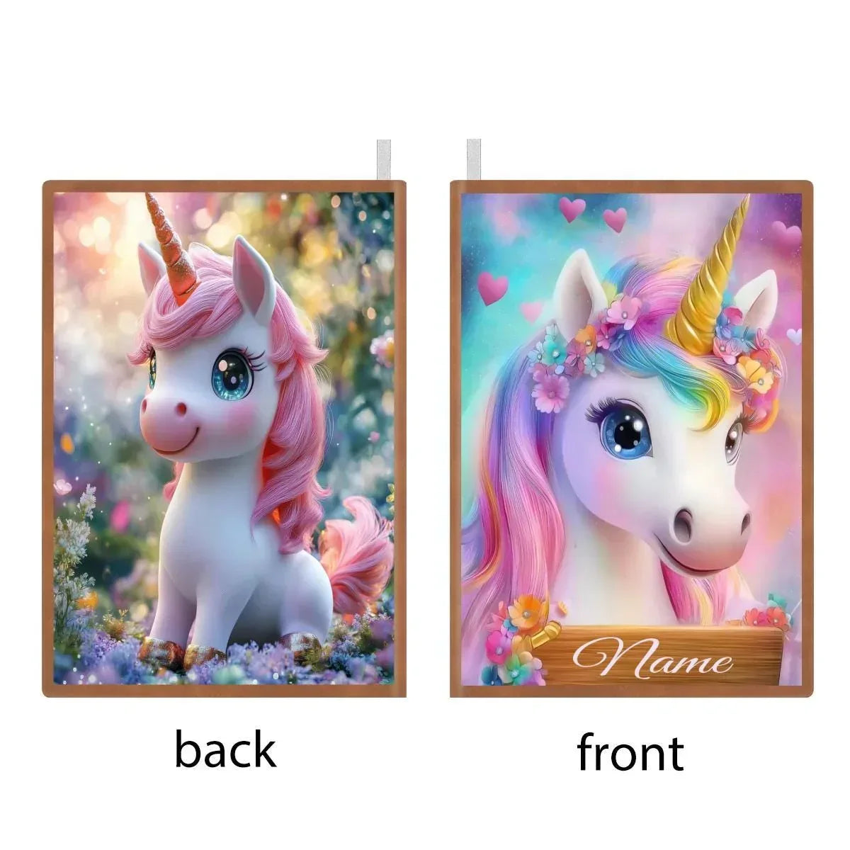 Personalized Unicorn Notebook | Custom Name | Pastel Rainbow Unicorn Floral Crown Heart A5 PU Leather Journal Gift