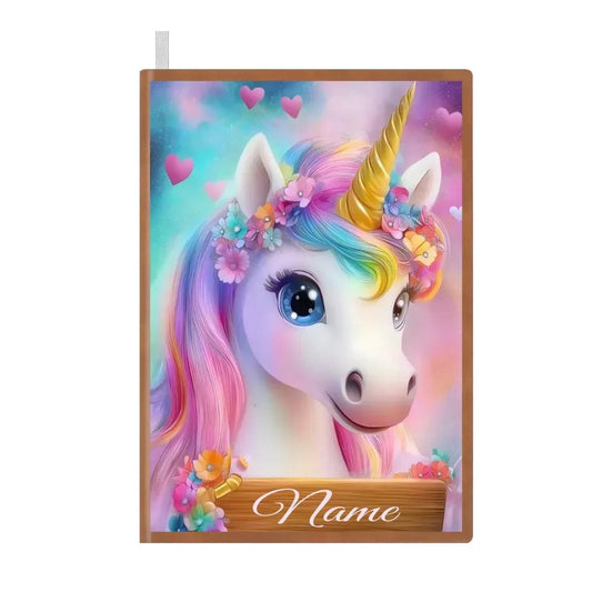 Personalized Unicorn Notebook | Custom Name | Pastel Rainbow Unicorn Floral Crown Heart A5 PU Leather Journal Gift