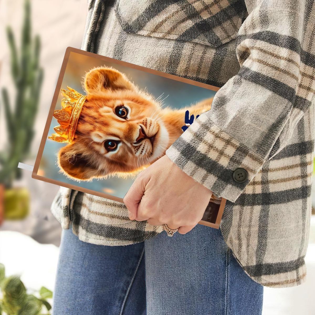 Personalized Lion Cub Notebook | Custom Name | Golden Crown Baby Lion A5 Journal Gift for Kids