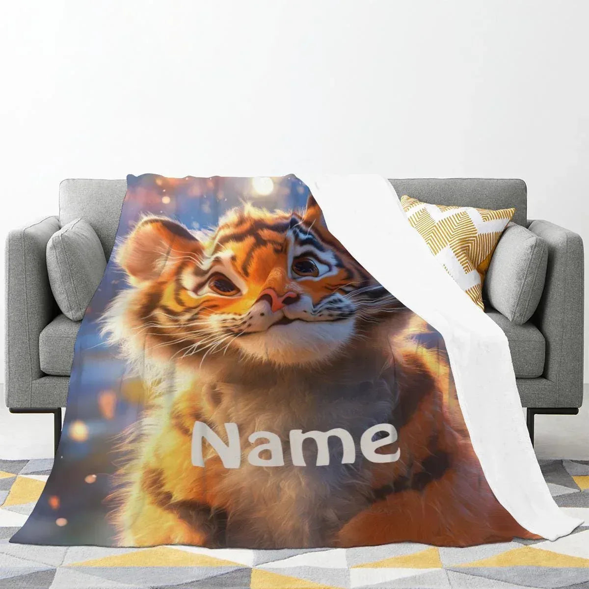 Personalized Tiger Blanket | Custom Name | Orange Tiger Cub Jungle Fleece Throw Gift