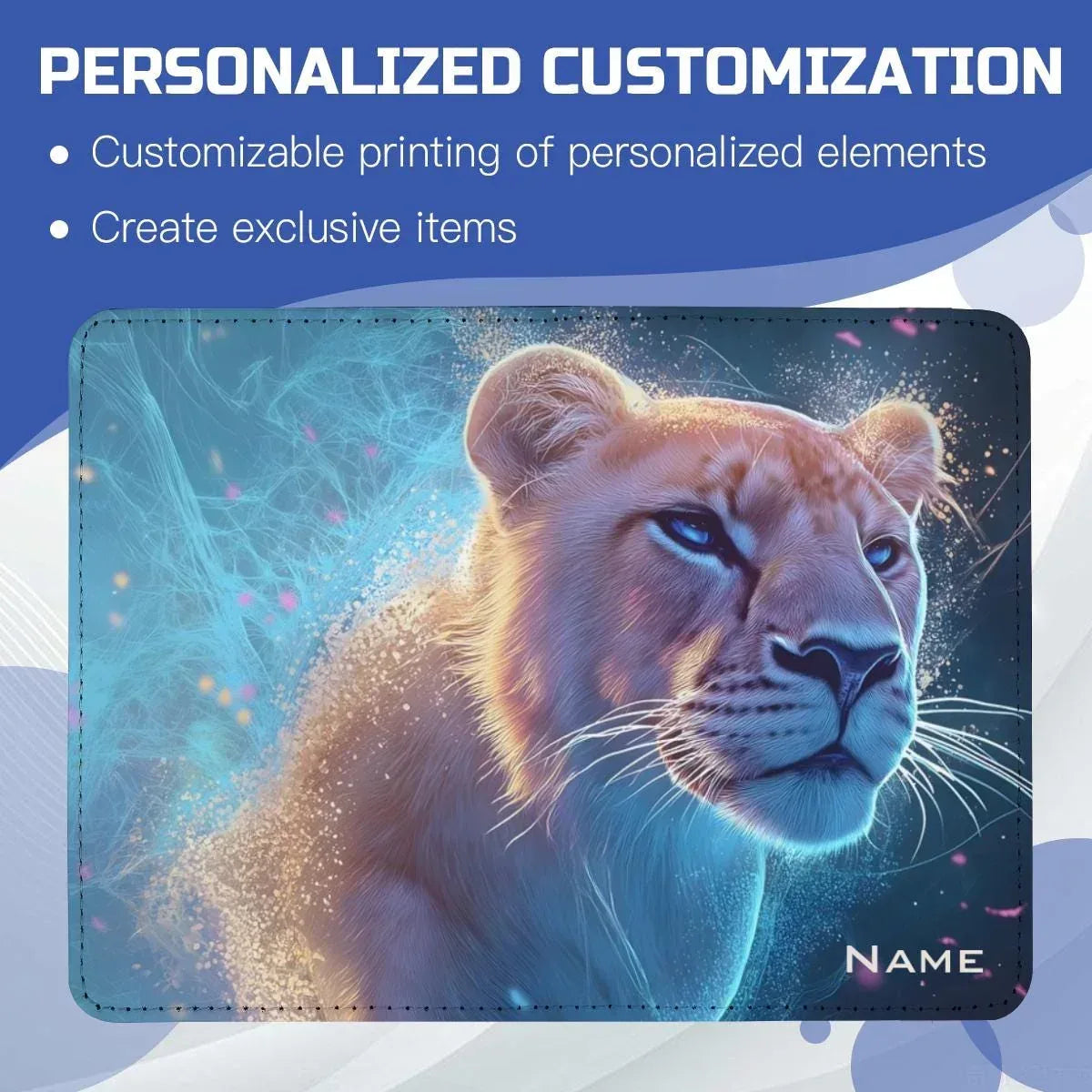 Personalized Cosmic Lion Passport Holder | Custom Name | Starry Galaxy Travel Wallet
