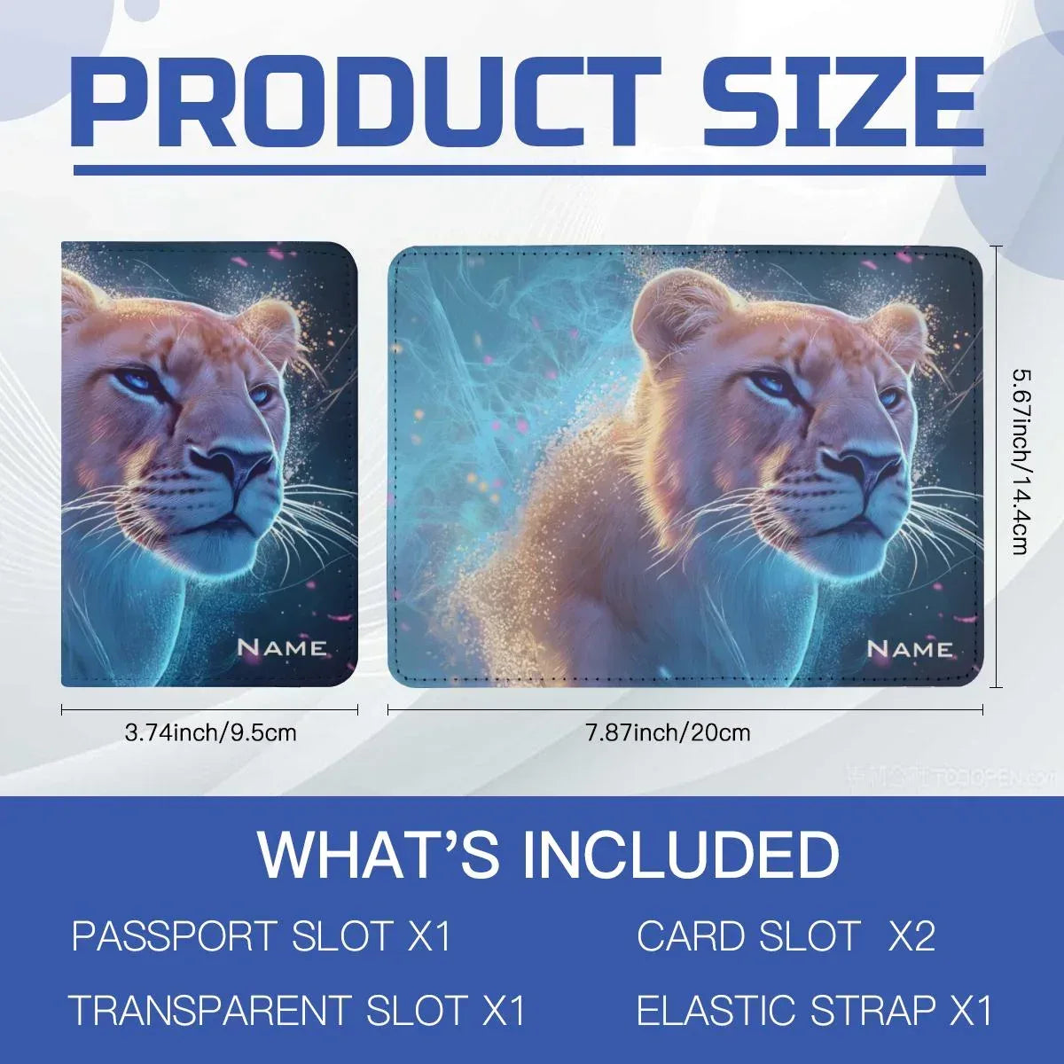 Personalized Cosmic Lion Passport Holder | Custom Name | Starry Galaxy Travel Wallet