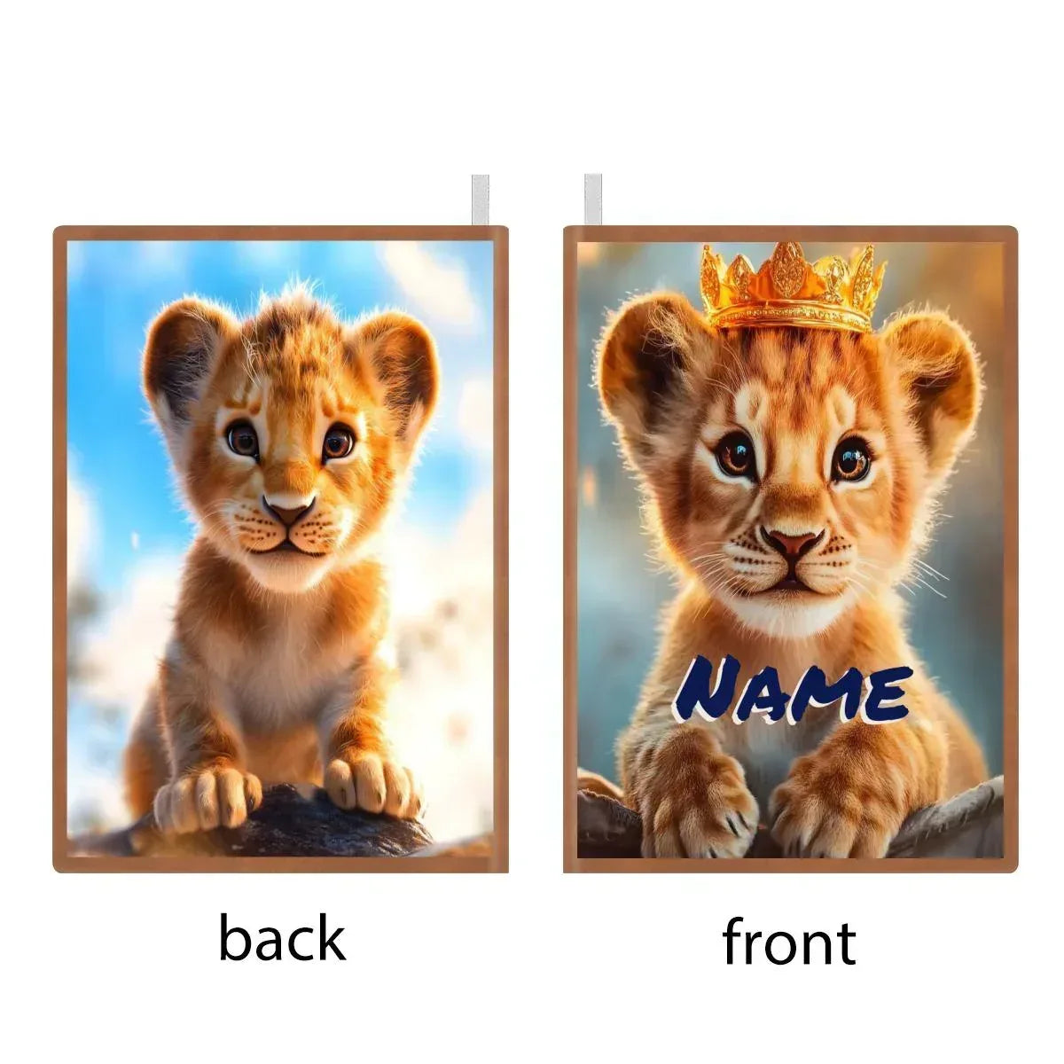 Personalized Lion Cub Notebook | Custom Name | Golden Crown Baby Lion A5 Journal Gift for Kids