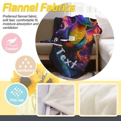 Personalized Rainbow Dragon Blanket | Custom Name | Glowing Black 310gsm Fleece Throw Gift
