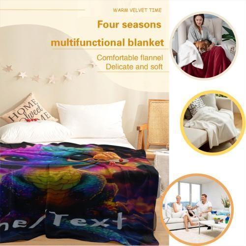 Personalized Rainbow Dragon Blanket | Custom Name | Glowing Black 310gsm Fleece Throw Gift