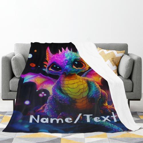 Personalized Rainbow Dragon Blanket | Custom Name | Glowing Black 310gsm Fleece Throw Gift