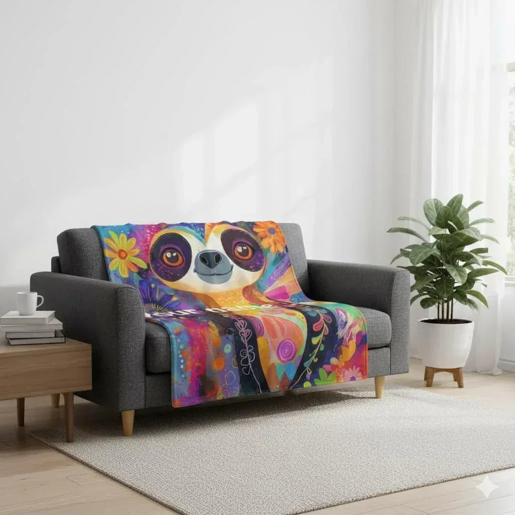 Personalized Sloth Blanket | Custom Name | Tropical Floral 310gsm Fleece Throw Gift
