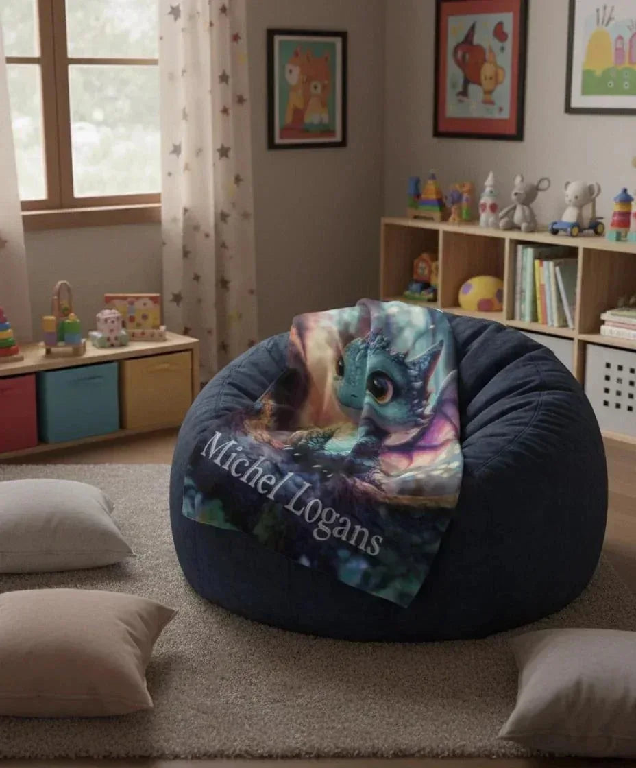 Personalized Blue Dragon Blanket | Custom Name | Magical Fantasy Fleece Throw Gift