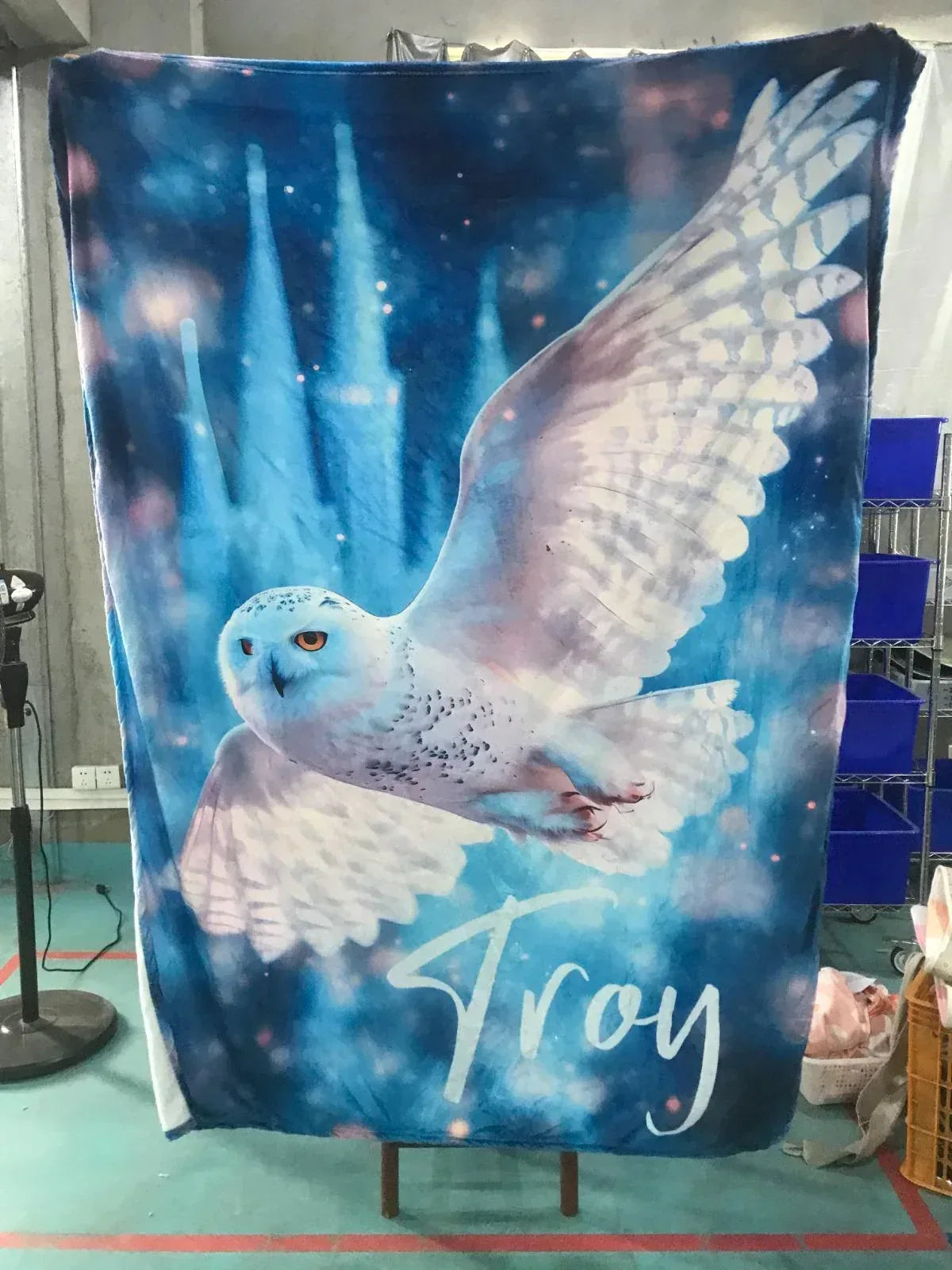 Personalized Snowy Owl Blanket | Custom Name | Blue Galaxy Fleece Throw Gift