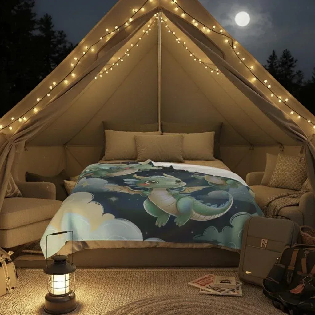 Personalized Green Dragon Blanket | Custom Name | Starry Night Fleece Throw
