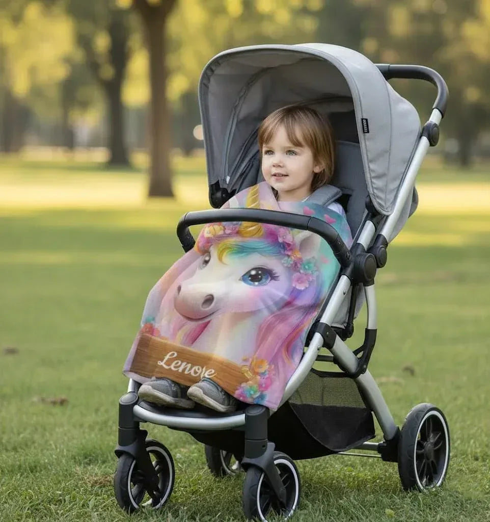 Personalized Unicorn Blanket | Custom Name | Rainbow Mane Blue Eyes Gold Horn Fleece Throw Gift for Girls