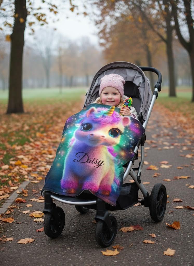 Personalized Cosmic Unicorn Blanket | Custom Name | Rainbow Galaxy Fleece Throw Gift