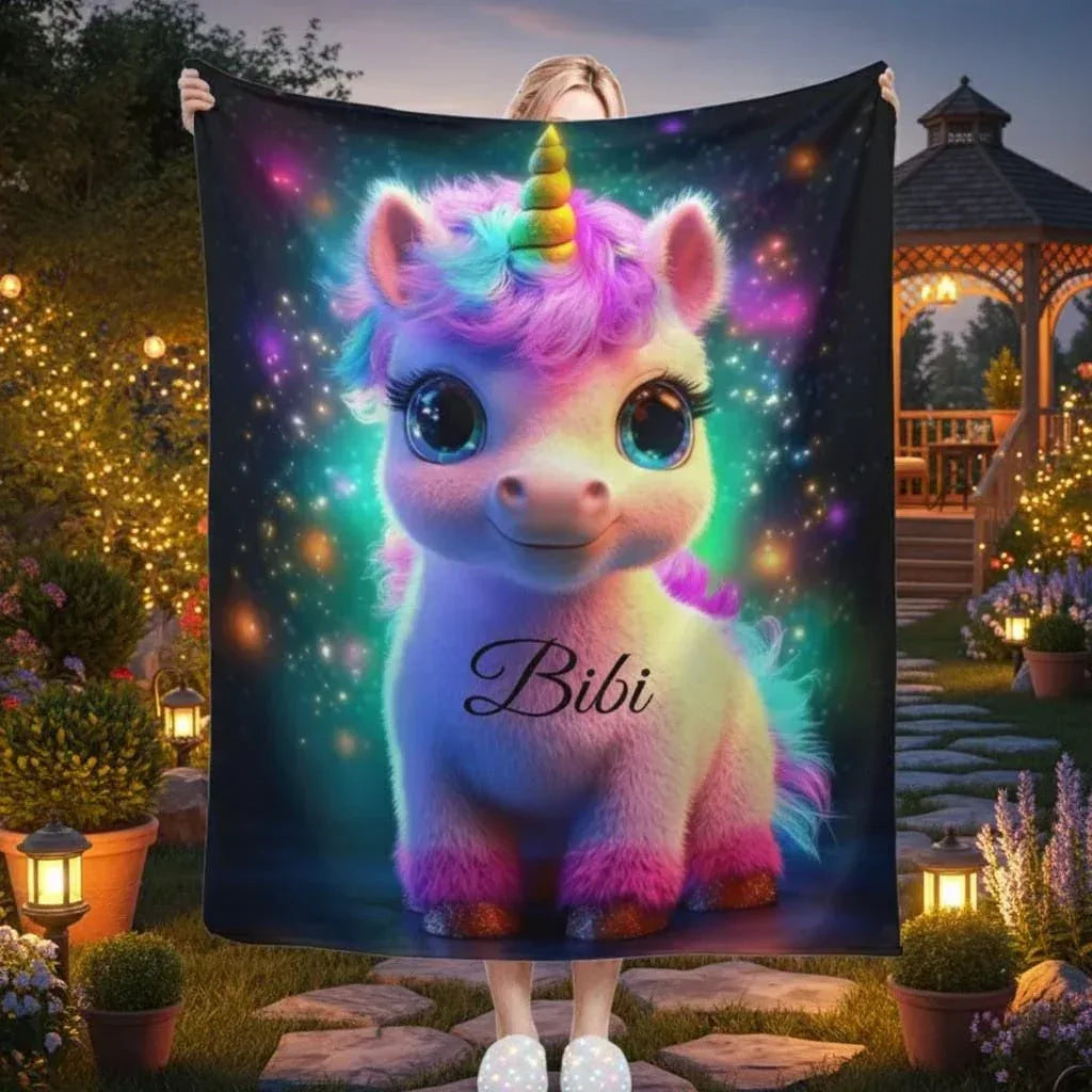 Personalized Cosmic Unicorn Blanket | Custom Name | Rainbow Galaxy Fleece Throw Gift