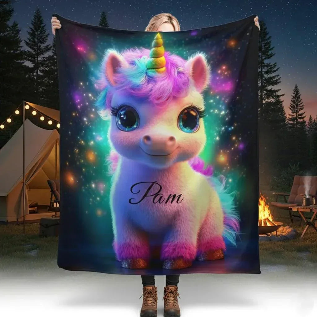 Personalized Cosmic Unicorn Blanket | Custom Name | Rainbow Galaxy Fleece Throw Gift