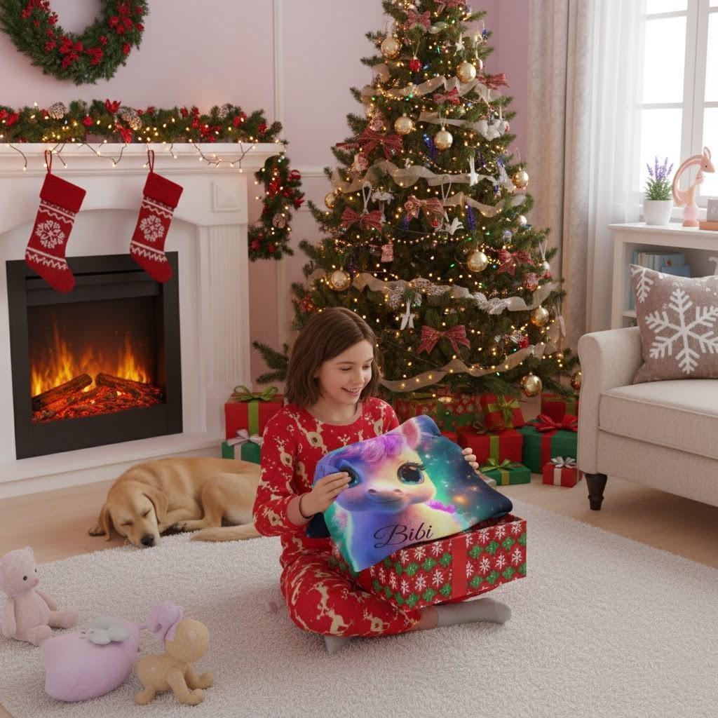 Personalized Cosmic Unicorn Blanket | Custom Name | Rainbow Galaxy Fleece Throw Gift