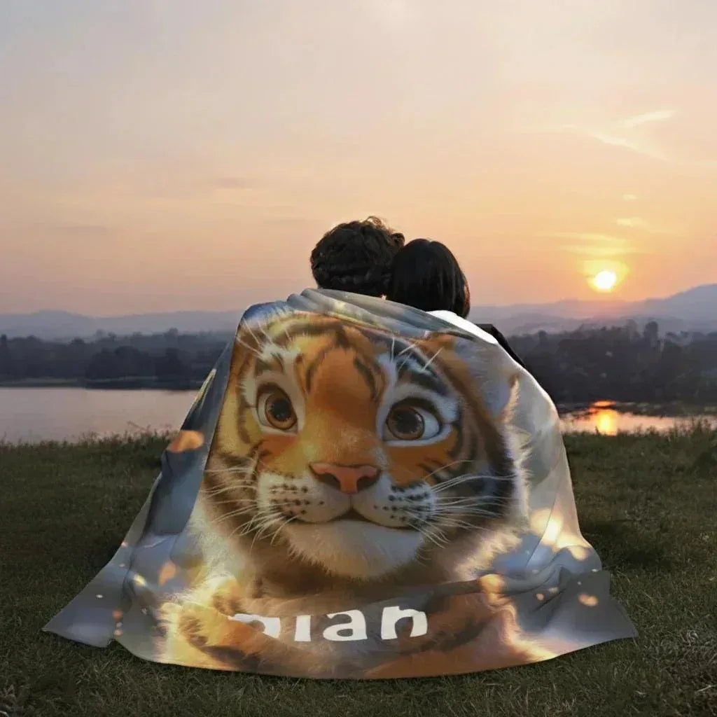 Personalized Tiger Blanket | Custom Name | Orange Tiger Cub Jungle Fleece Throw Gift