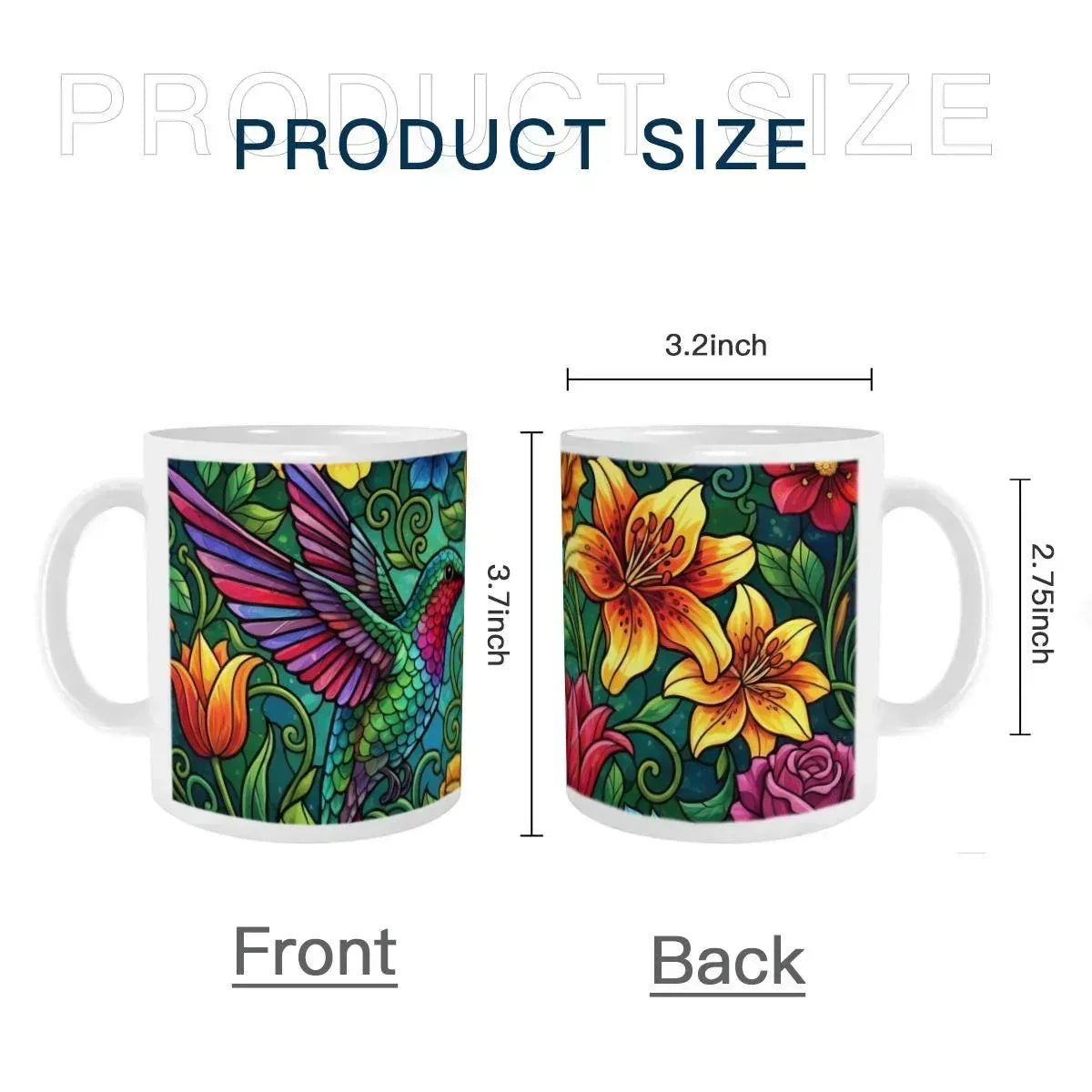 Hummingbird Mug | Stained Glass Jewel-Tone Hummingbird Tropical Flowers Ceramic Coffee Tea Cup Gift