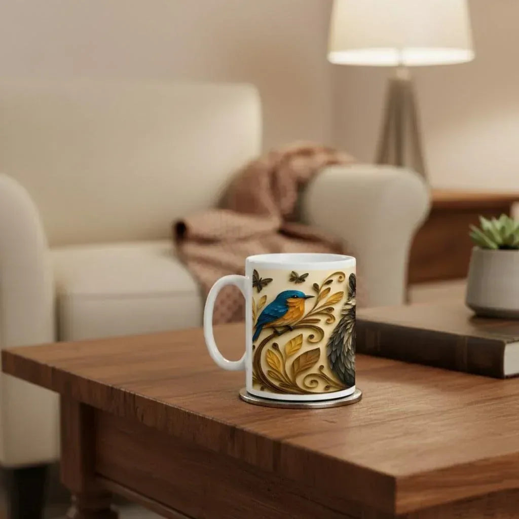 Whimsical Raccoon Mug | 3D Quilling Art Style | Woodland Animal Coffee & Tea Ceramic Gift