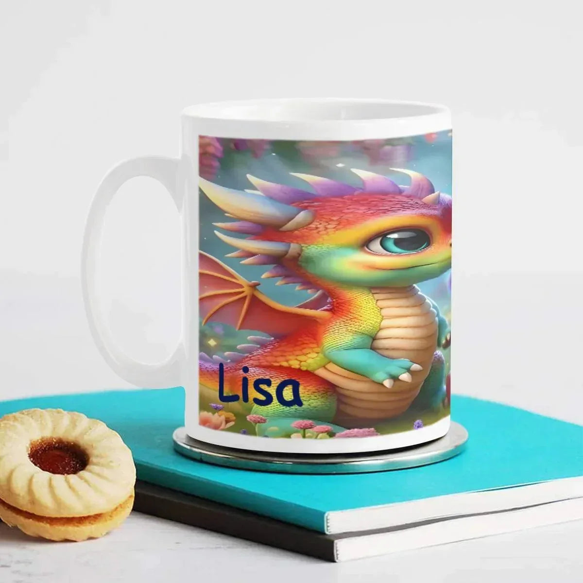 Personalized Unicorn Dragon Mug | Custom Name | Baby Rainbow Dragon & Unicorn Fantasy Ceramic Gift